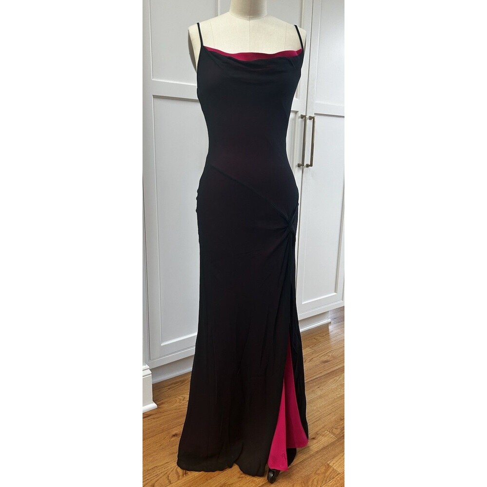 Black Silk Lined In Pink Maxi Dress Vintage Y2K Fairycore Whimsygoth 8 Eu 36